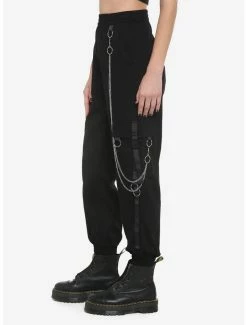 Outlet ❤️ Black Chains & Tech Straps Cargo Jogger Pants 👍 -HT Style Outlet Store 19169273 av2