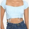 Brand new ✨ Light Blue Double Ruched 👧 Girls Crop Top 🛒 -HT Style Outlet Store 19185696 hi