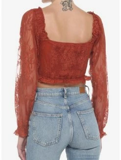 Discount 🔥 Rust Lace Corset 👧 Girls Crop Long-Sleeve Top 🛒 -HT Style Outlet Store 19204484 av2