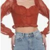 Discount 🔥 Rust Lace Corset 👧 Girls Crop Long-Sleeve Top 🛒 -HT Style Outlet Store 19204484 hi