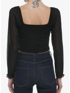 Promo 🎁 Black Sheer 👧 Girls Crop Peasant Top 🛒 -HT Style Outlet Store 19204518 av2
