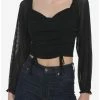 Promo 🎁 Black Sheer 👧 Girls Crop Peasant Top 🛒