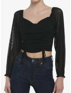 Promo 🎁 Black Sheer 👧 Girls Crop Peasant Top 🛒