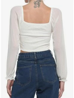 Coupon 😉 Ivory Sheer 👧 Girls Crop Peasant Top 🔔 -HT Style Outlet Store 19204526 av2