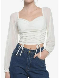 Coupon 😉 Ivory Sheer 👧 Girls Crop Peasant Top 🔔