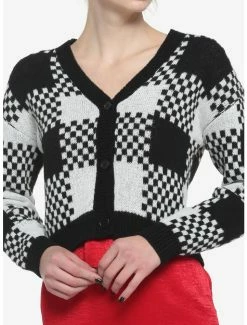 Brand new 💯 Black & White Checkered Plaid 👧 Girls Crop Cardigan 🥰