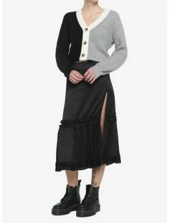 Hot Sale 🔥 Grey Black Split 👧 Girls Crop Cardigan 🎉 -HT Style Outlet Store 19204542 av1