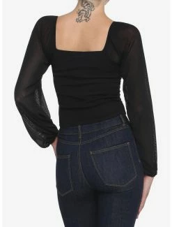 Outlet ⌛ Black Ruched 👧 Girls Crop Peasant Top ⌛ -HT Style Outlet Store 19204608 av2