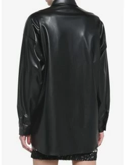 Best Pirce ✔️ Black Faux Leather Longline 👧 Girls Collar 👚 Shirt 🌟 -HT Style Outlet Store 19233559 av2