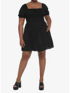Buy 🔔 Black Smocked Mini 👗 Dress Plus Size 😍 -HT Style Outlet Store 19375602 av1