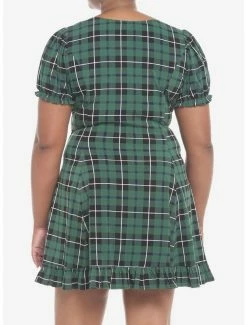 Coupon 🔔 Green Plaid Lace Collar Mini 👗 Dress Plus Size 🎁 -HT Style Outlet Store 19375617 av2