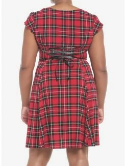 Coupon 🧨 Red Plaid Retro Sweetheart 👗 Dress Plus Size 😀 -HT Style Outlet Store 19375664 av2