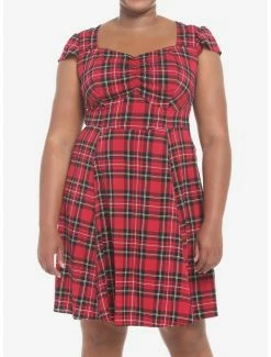 Coupon 🧨 Red Plaid Retro Sweetheart 👗 Dress Plus Size 😀