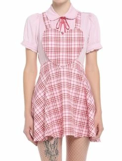 Discount ❤️ Pink & Red Plaid Heart 👗 Skirtall ✔️