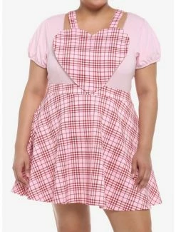 Cheap ⭐ Pink & Red Plaid Heart 👗 Skirtall Plus Size 😉