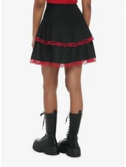 Budget 😉 Red & Black Lace Chain Ribbon Tiered 👗 Skirt 😉 6 Budget 😉 Red & Black Lace Chain Ribbon Tiered 👗 Skirt 😉 -HT Style Outlet Store 19375956 av1