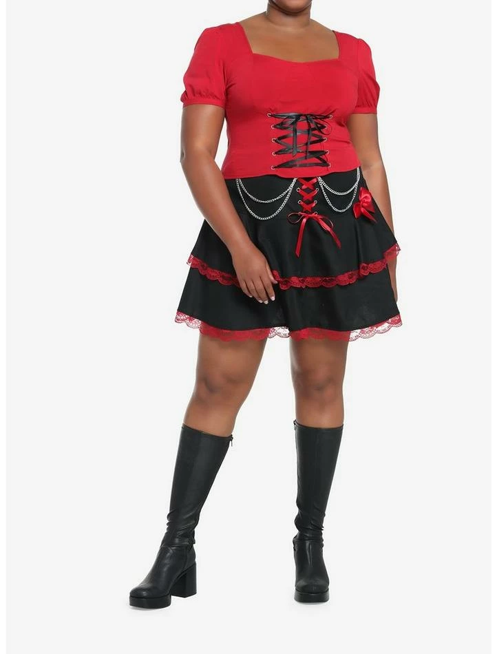 Deals ๐ Red & Black Lace Chain Ribbon Tiered ๐ Skirt Plus Size ๐ 5 Deals ๐ Red & Black Lace Chain Ribbon Tiered ๐ Skirt Plus Size ๐ - Image 3