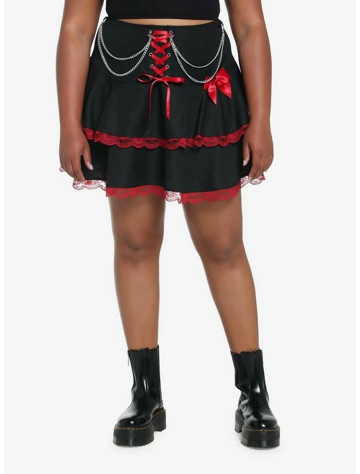 Deals ๐ Red & Black Lace Chain Ribbon Tiered ๐ Skirt Plus Size ๐ 3 Deals ๐ Red & Black Lace Chain Ribbon Tiered ๐ Skirt Plus Size ๐