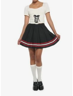 Hot Sale 🛒 Red & White Varsity Stripe Pleated 👗 Skirt 🔥 -HT Style Outlet Store 19376060 av2