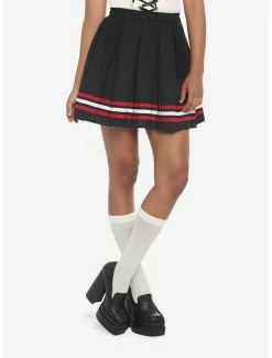 Hot Sale 🛒 Red & White Varsity Stripe Pleated 👗 Skirt 🔥