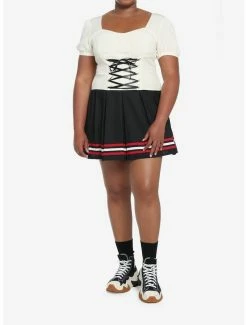 Flash Sale 😍 Red & White Varsity Stripe Pleated 👗 Skirt Plus Size 🤩 -HT Style Outlet Store 19376068 av2