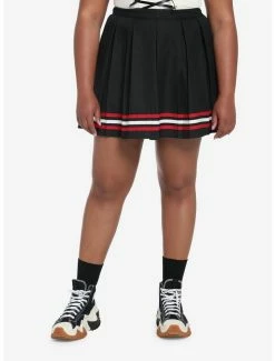 Flash Sale 😍 Red & White Varsity Stripe Pleated 👗 Skirt Plus Size 🤩