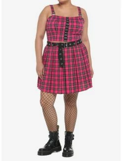 Brand new ✨ Hot Pink Tartan Pleated 👗 Skirt With Grommet Belt Plus Size 👍 -HT Style Outlet Store 19376242 av2