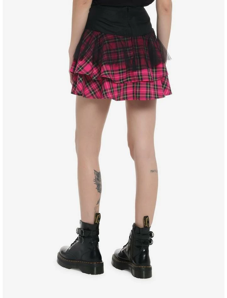 Flash Sale 😉 Hot Pink Tartan & Mesh Tiered 👗 Skirt 😍 4 Flash Sale 😉 Hot Pink Tartan & Mesh Tiered 👗 Skirt 😍 - Image 2