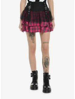 Flash Sale 😉 Hot Pink Tartan & Mesh Tiered 👗 Skirt 😍
