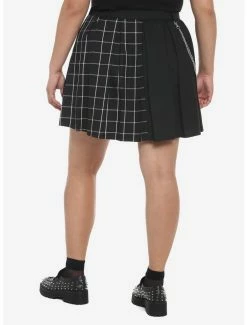Budget 👍 Black & Pink Plaid Split Pleated 👗 Skirt Plus Size ⌛ -HT Style Outlet Store 19376543 av1