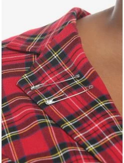 Best Pirce 😉 Red Plaid Safety Pin 👧 Girls Crop Blazer Plus Size 😍 -HT Style Outlet Store 19384969 av4