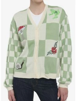 Best Pirce 🧨 Cottagecore Patch Checkered Oversized 👧 Girls Cardigan 🌟