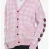 Best Sale 🌟 Pink Gingham Strawberry Heart Oversized 👧 Girls Cardigan 🔔 -HT Style Outlet Store 19385115 hi