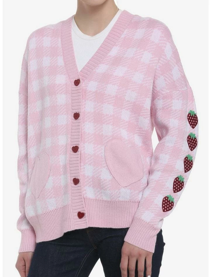 Best Sale ๐ Pink Gingham Strawberry Heart Oversized ๐ง Girls Cardigan ๐ 3 Best Sale ๐ Pink Gingham Strawberry Heart Oversized ๐ง Girls Cardigan ๐