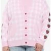 Best Sale 🎉 Pink Gingham Strawberry Heart Oversized 👧 Girls Cardigan Plus Size 🎉 -HT Style Outlet Store 19385123 hi