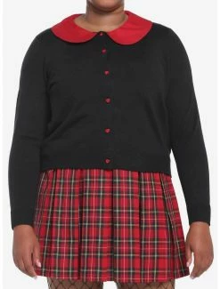 Coupon ๐ฏ Red & Black Heart Collar ๐ง Girls Crop Cardigan Plus Size ๐ฅ