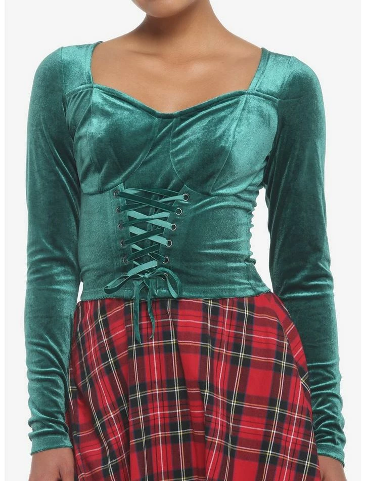 Top 10 🤩 Velvet Green Corset Lace-Up 👧 Girls Crop Long-Sleeve 😉 3 Top 10 🤩 Velvet Green Corset Lace-Up 👧 Girls Crop Long-Sleeve 😉