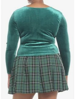 Promo 👏 Velvet Green Corset Lace-Up 👧 Girls Crop Long-Sleeve Plus Size ❤️ -HT Style Outlet Store 19385161 av2