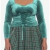 Promo 👏 Velvet Green Corset Lace-Up 👧 Girls Crop Long-Sleeve Plus Size ❤️ -HT Style Outlet Store 19385161 hi