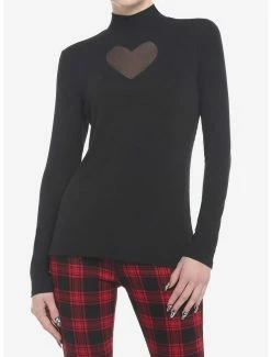 Best deal 🎁 Black Heart Cutout Mock Neck 👧 Girls Long-Sleeve Top 😍