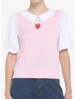 New 🔥 Strawberry Twofer Sweater Vest & Collar 👧 Girls Top 🥰