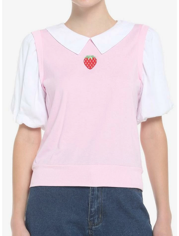 New ๐ฅ Strawberry Twofer Sweater Vest & Collar ๐ง Girls Top ๐ฅฐ 3 New ๐ฅ Strawberry Twofer Sweater Vest & Collar ๐ง Girls Top ๐ฅฐ