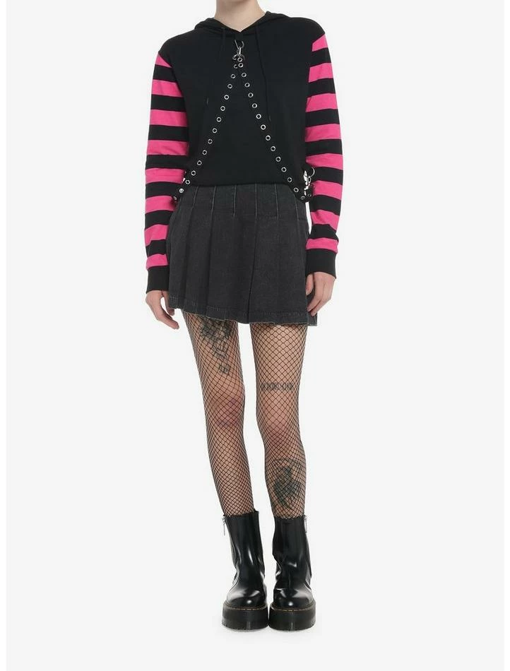 Budget 😉 Black & Pink Stripe Harness 👧 Girls Crop Hoodie 💯 4 Budget 😉 Black & Pink Stripe Harness 👧 Girls Crop Hoodie 💯 - Image 2