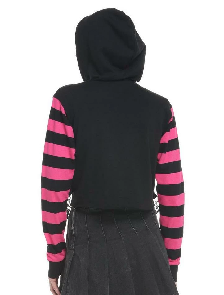 Budget 😉 Black & Pink Stripe Harness 👧 Girls Crop Hoodie 💯 5 Budget 😉 Black & Pink Stripe Harness 👧 Girls Crop Hoodie 💯 - Image 3