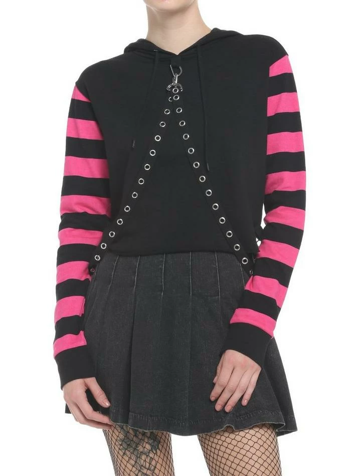 Budget 😉 Black & Pink Stripe Harness 👧 Girls Crop Hoodie 💯 3 Budget 😉 Black & Pink Stripe Harness 👧 Girls Crop Hoodie 💯