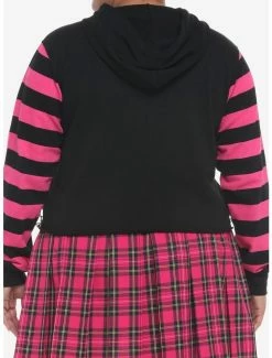 Deals 🔥 Black & Pink Stripe Harness 👧 Girls Crop Hoodie Plus Size 🥰 -HT Style Outlet Store 19386234 av2