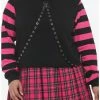 Deals 🔥 Black & Pink Stripe Harness 👧 Girls Crop Hoodie Plus Size 🥰 -HT Style Outlet Store 19386234 hi
