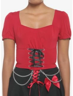 Best reviews of 🧨 Red & Black Corset Lace-Up 👧 Girls Crop Top 🎁