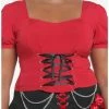 Best deal 🎉 Red & Black Corset Lace-Up 👧 Girls Crop Top Plus Size 😀 -HT Style Outlet Store 19387440 hi