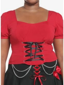 Best deal 🎉 Red & Black Corset Lace-Up 👧 Girls Crop Top Plus Size 😀